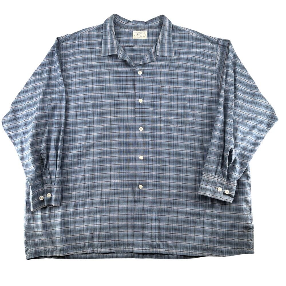 Vintage 1950s Elbeco Plaid Loop Collar Camp Shirt Men's XXXL Rockabilly 3x